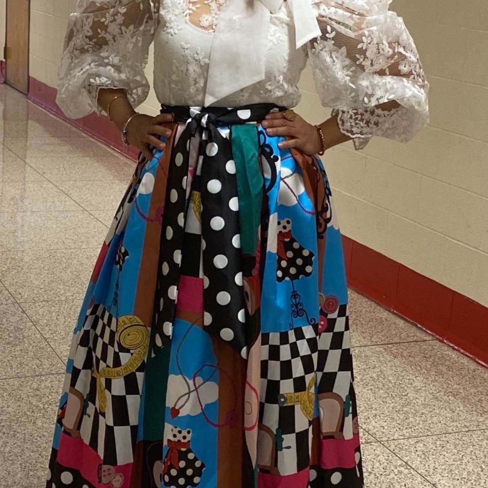 SEAMSTRESS ART ON LONG SKIRT